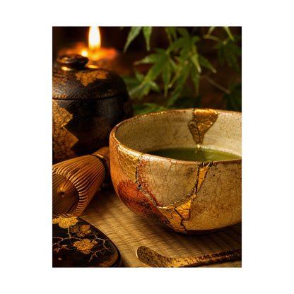 Tea Ceremony Crackle Gold Wall Art Print | Healing Kintsugi Art
