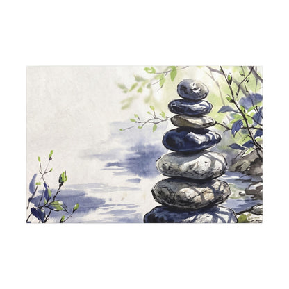 River Stones Sumi E Canvas Art | Serene Zen Art