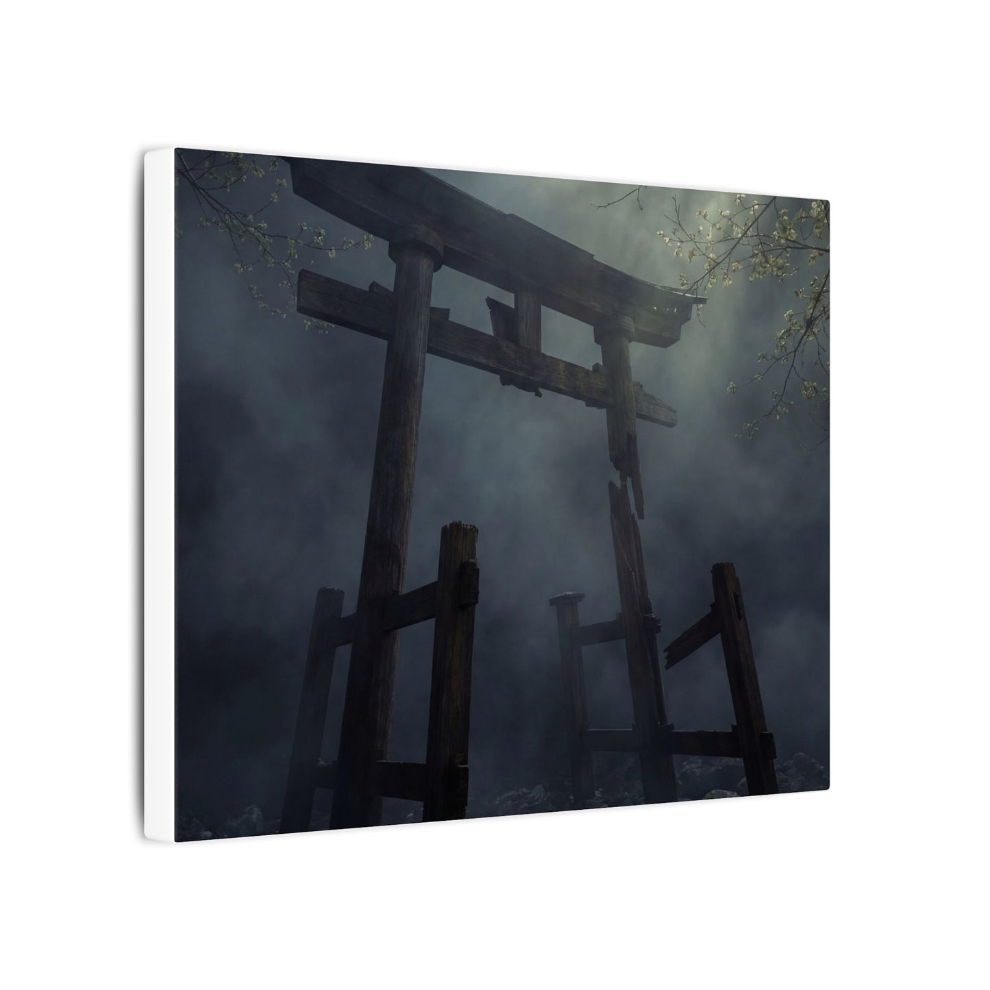 Dark Japandi Torii Gate in Dappled | Moody Minimal Canvas Art