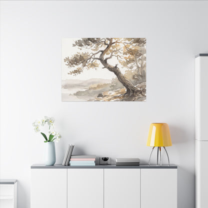 Pine Tree Watercolor Canvas Art | Elegant Japandi Art