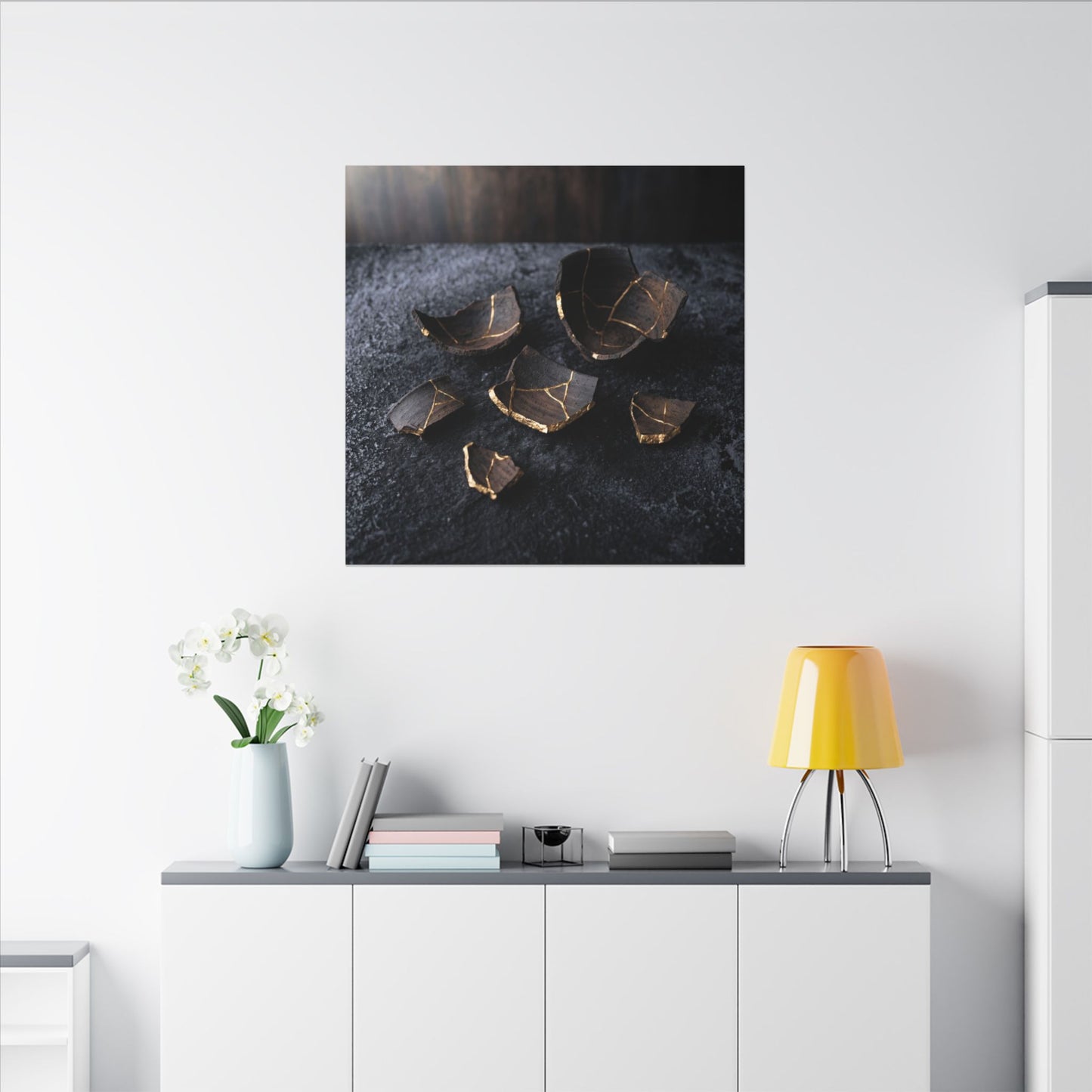 Winter Broken Pottery Shadow Zen Canvas Art | Bold Decor
