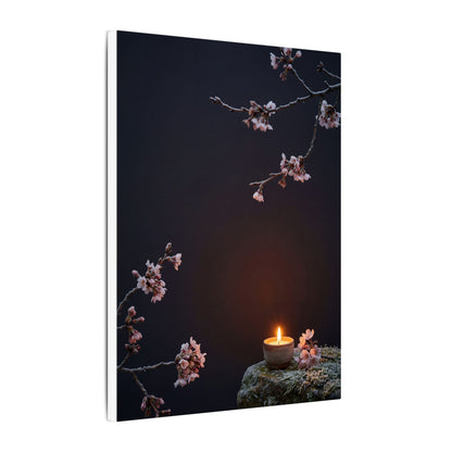 Dark Japandi Cherry Blossom in Candlelight | Moody Minimal Canvas Art
