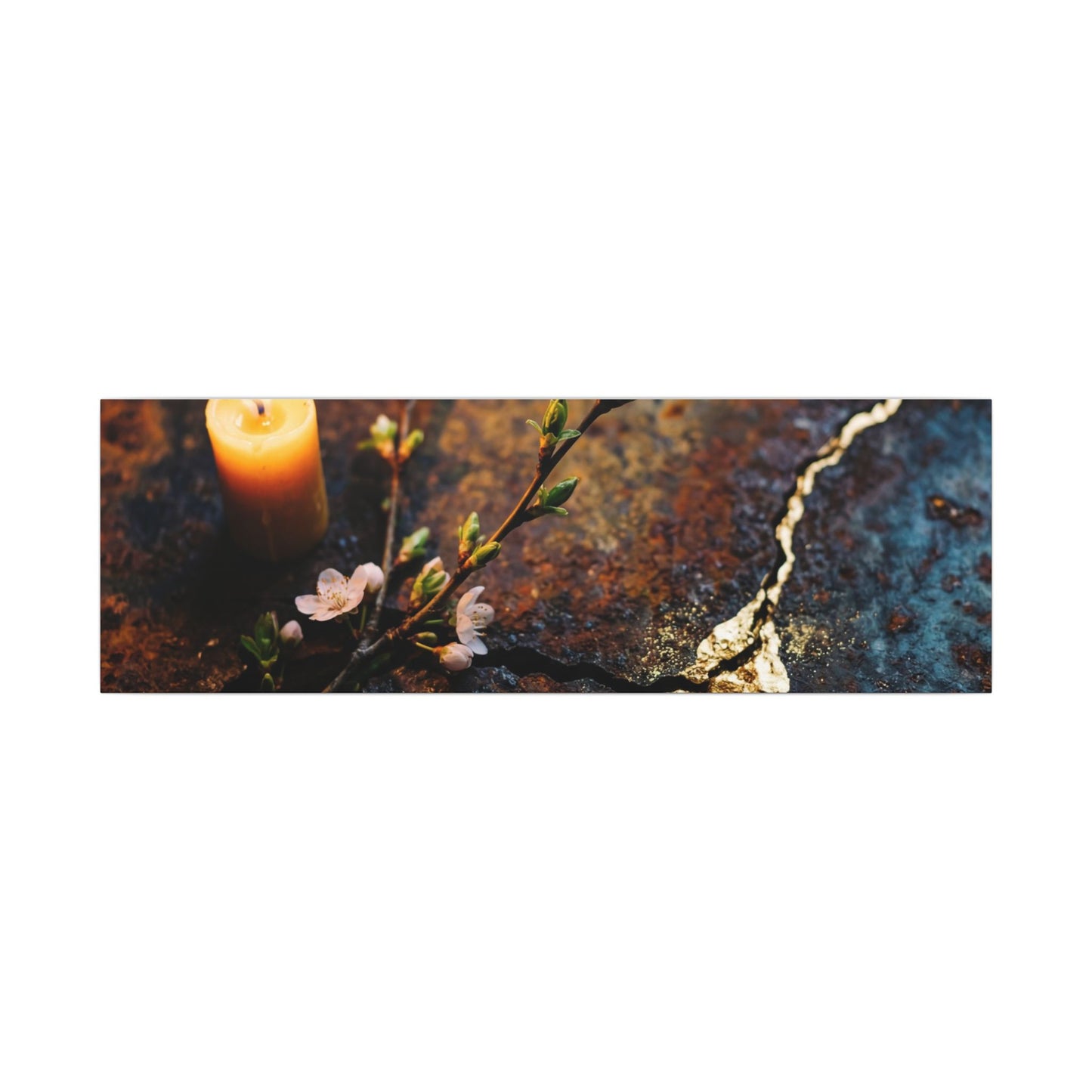 Kintsugi Rust Patina in Candlelight | Gold Repair Canvas Art