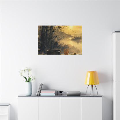 Tea Ceremony Sumi E Canvas Art | Contemplative Zen Art