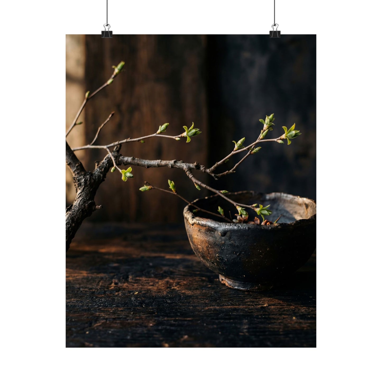 Ceramic Bowl Spring Wall Art Print | Dark Japandi Sophisticated Design Art Print