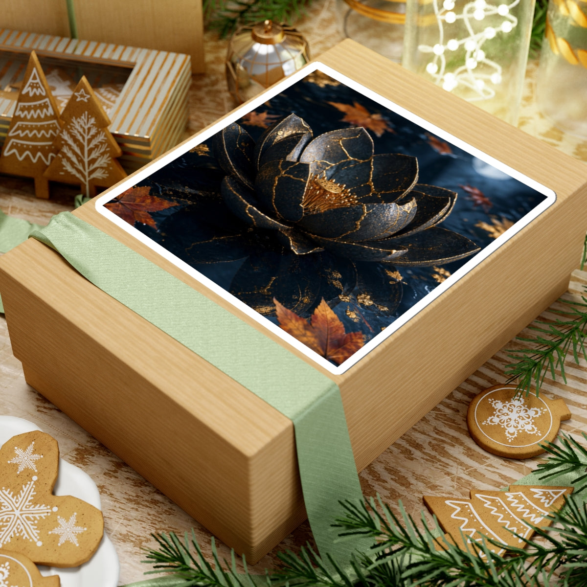 Lotus Flower Sticker | Autumn Kintsugi Gold Repair Art