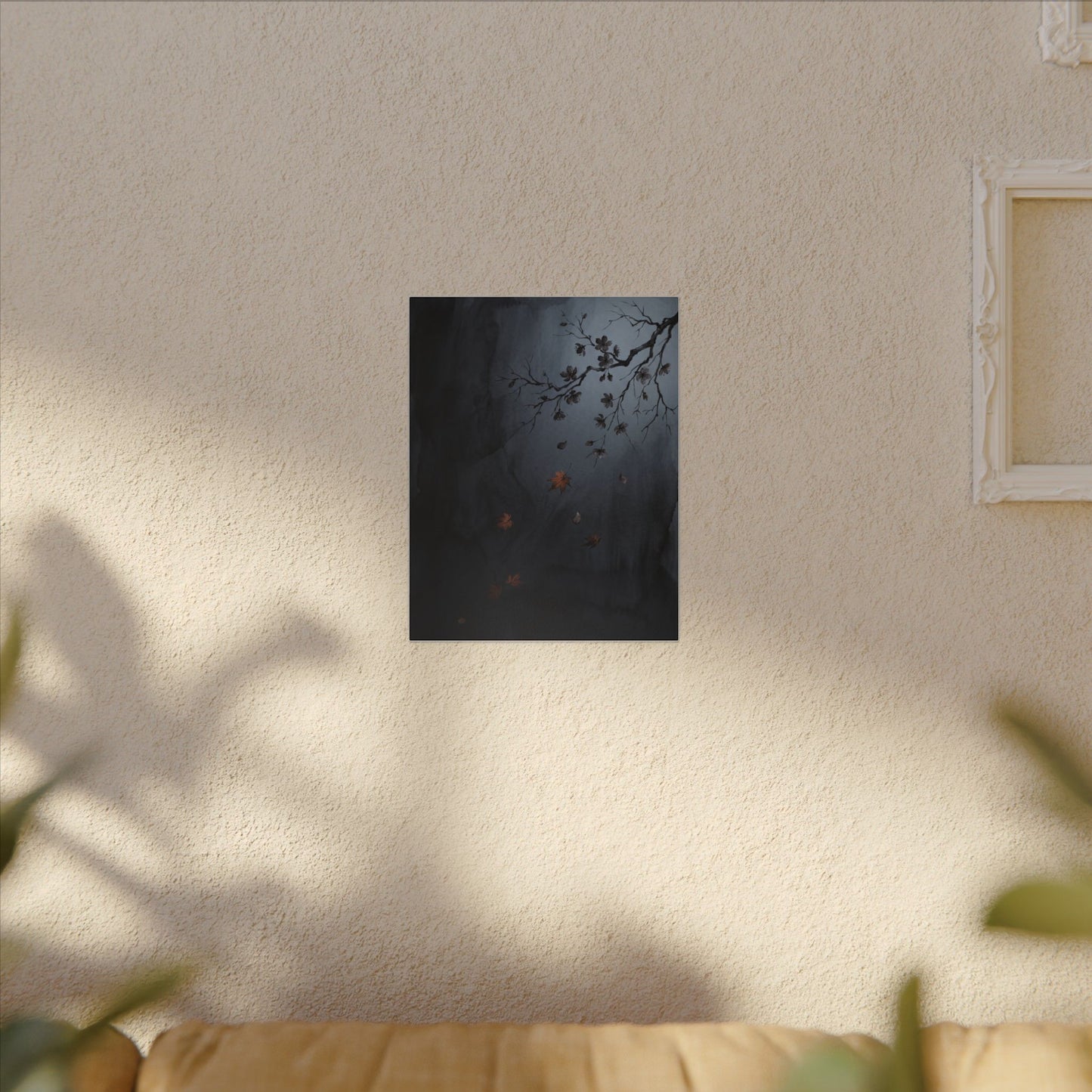 Autumn Cherry Blossom Charcoal Ink Canvas Art | Atmospheric Decor