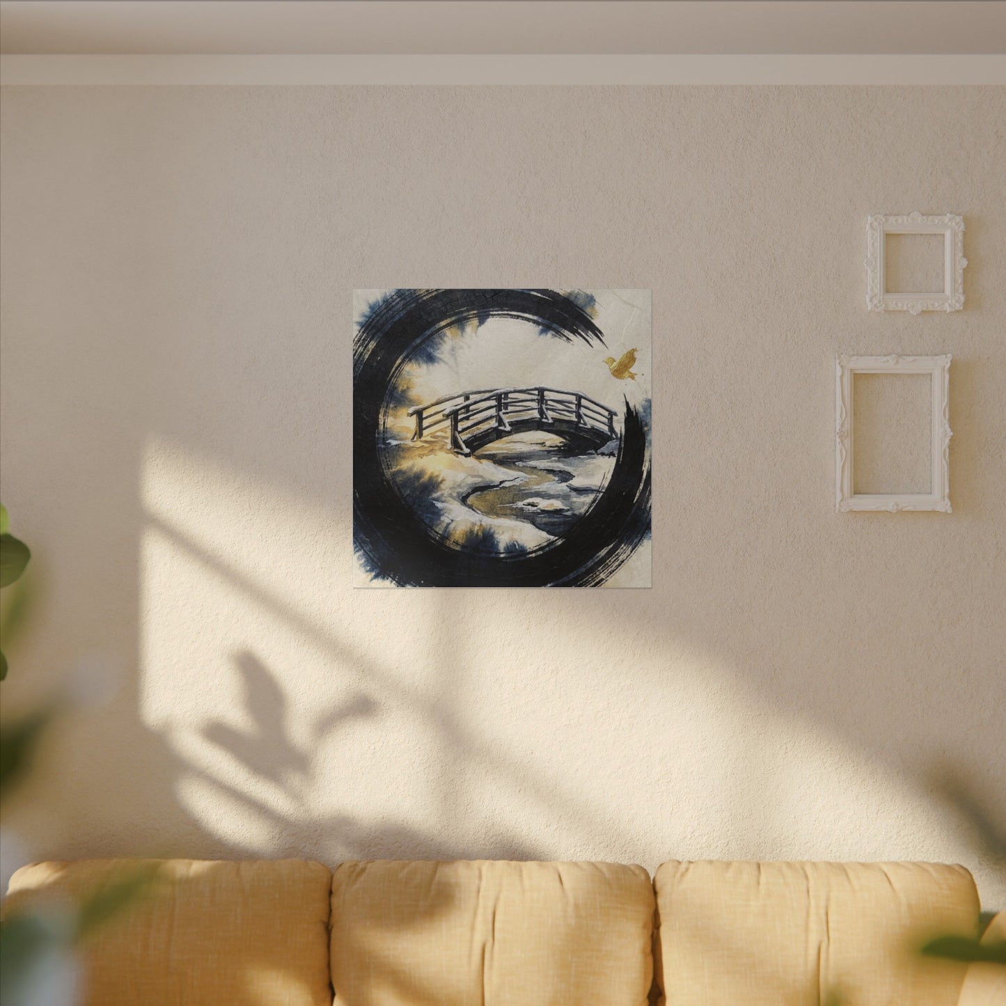 Winter Wooden Bridge Enso Canvas Art | Serene Decor