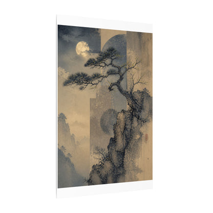 Japandi Pine Tree in Moonlight | Japanese Pattern Canvas Art