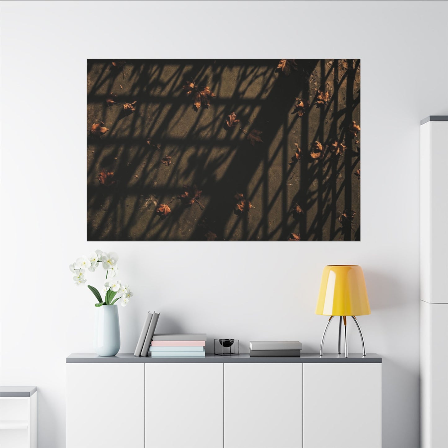 Dark Japandi Shadow Play in Golden Hour | Moody Minimal Canvas Art