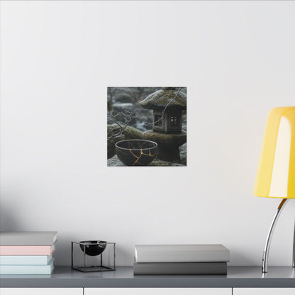 Stone Lantern Canvas Art | Winter Kintsugi Gold Repair Art