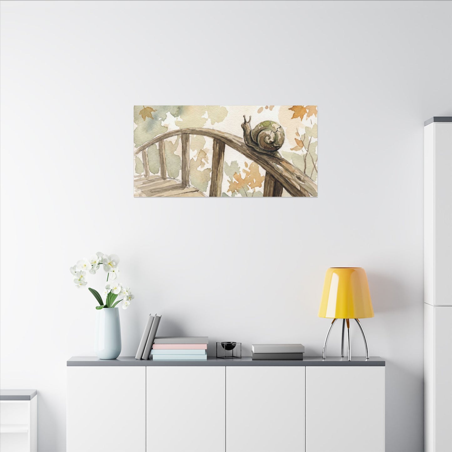 Wooden Bridge Canvas Art | Autumn Japandi Watercolor Art