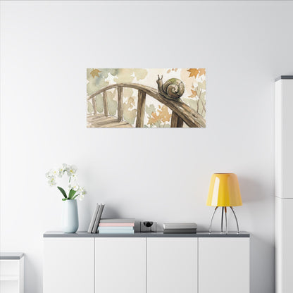 Wooden Bridge Canvas Art | Autumn Japandi Watercolor Art