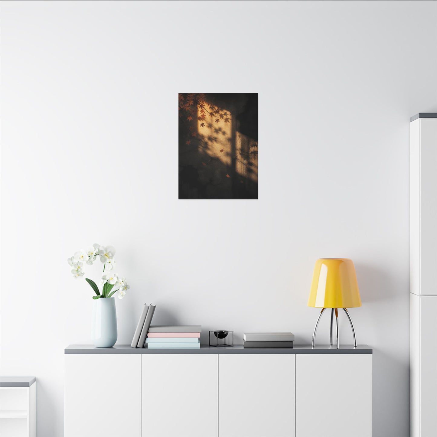 Shadow Play Canvas Art | Autumn Dark Japandi Charcoal Ink Art