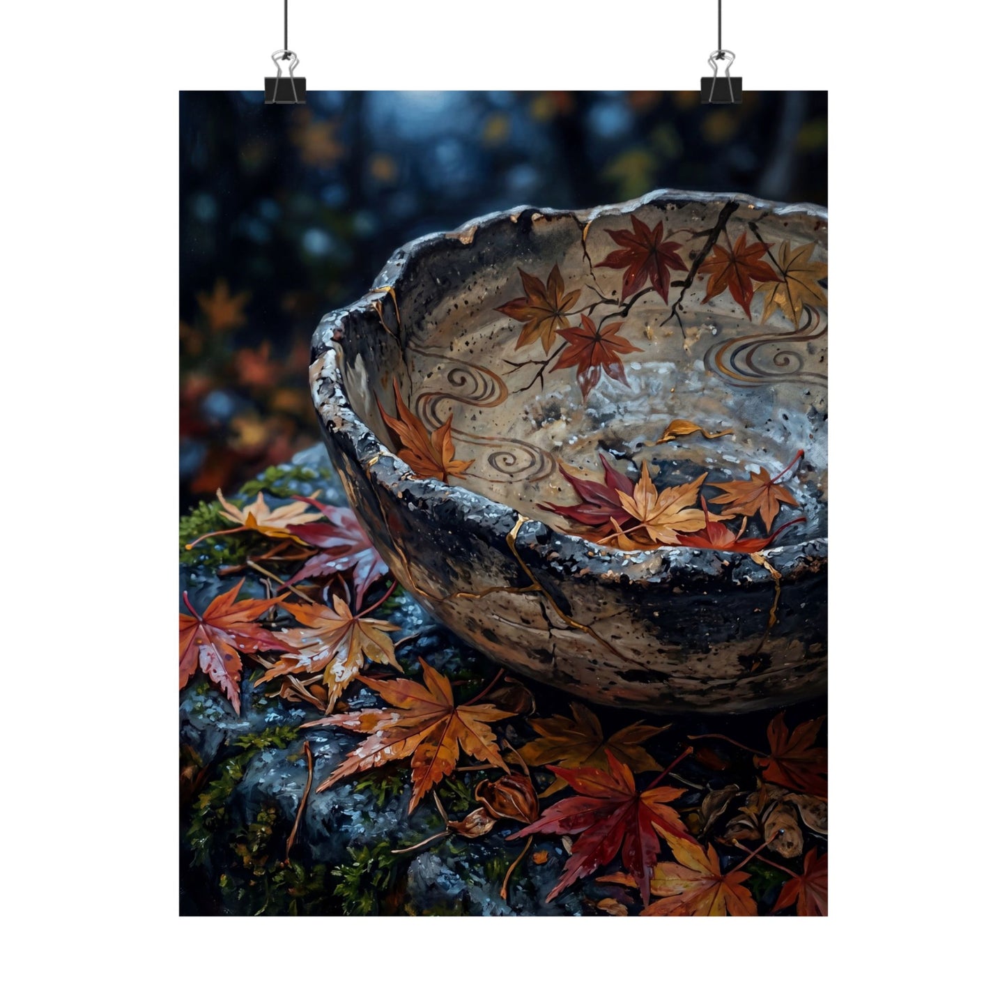 Autumn Ceramic Bowl Japanese Pattern Wall Art Print | Earthy Decor