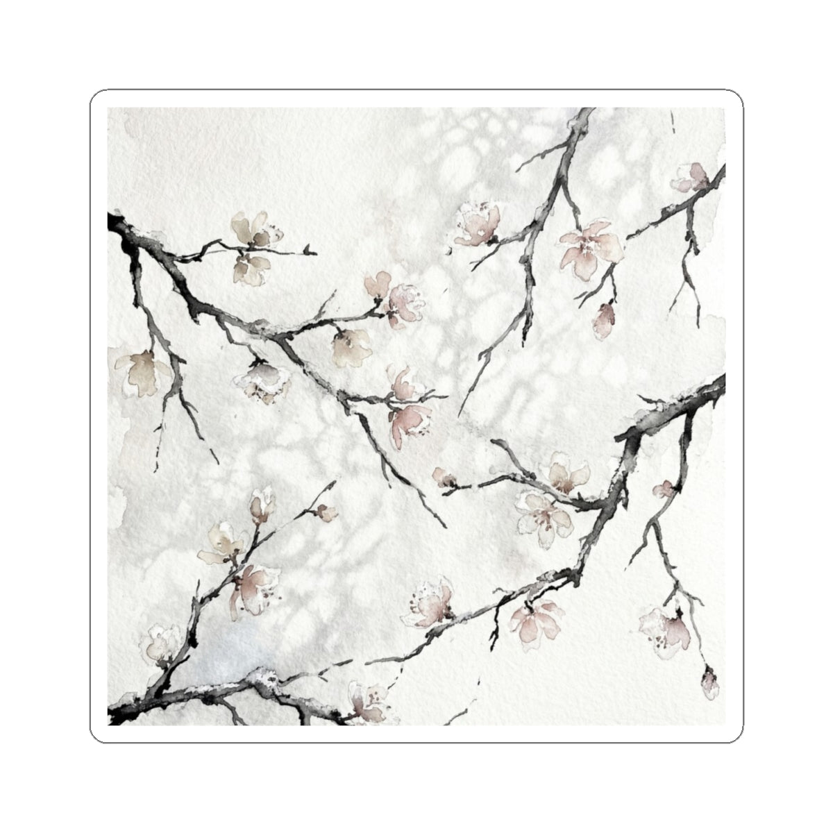 Cherry Blossom Watercolor Sticker | Warm Japandi Art Art Print