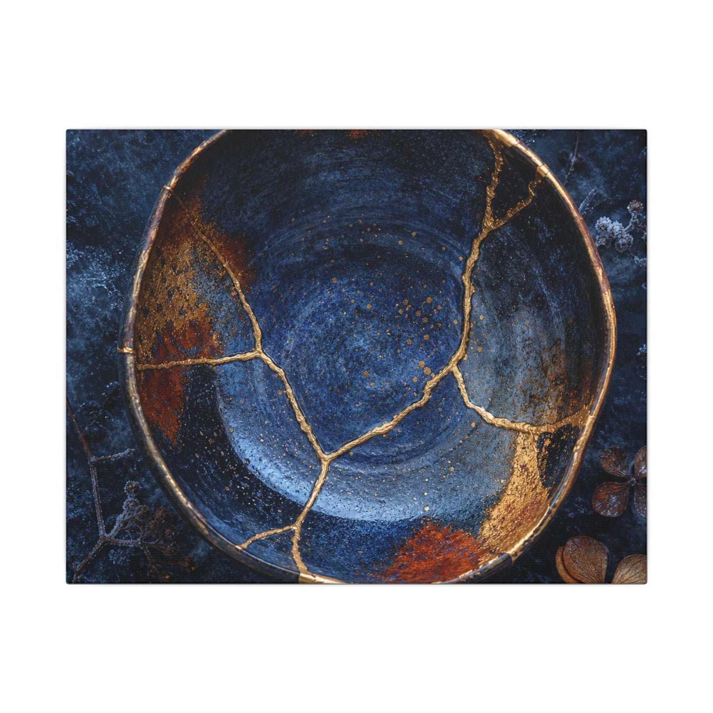 Kintsugi Ceramic Bowl in Moonlight | Crackle Gold Canvas Art