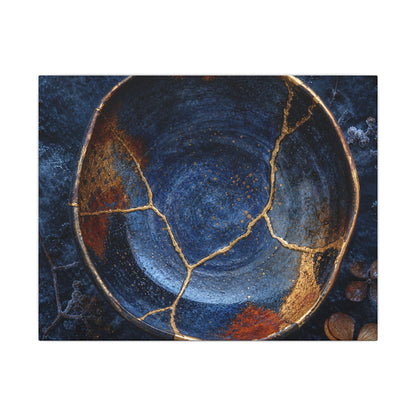 Kintsugi Ceramic Bowl in Moonlight | Crackle Gold Canvas Art