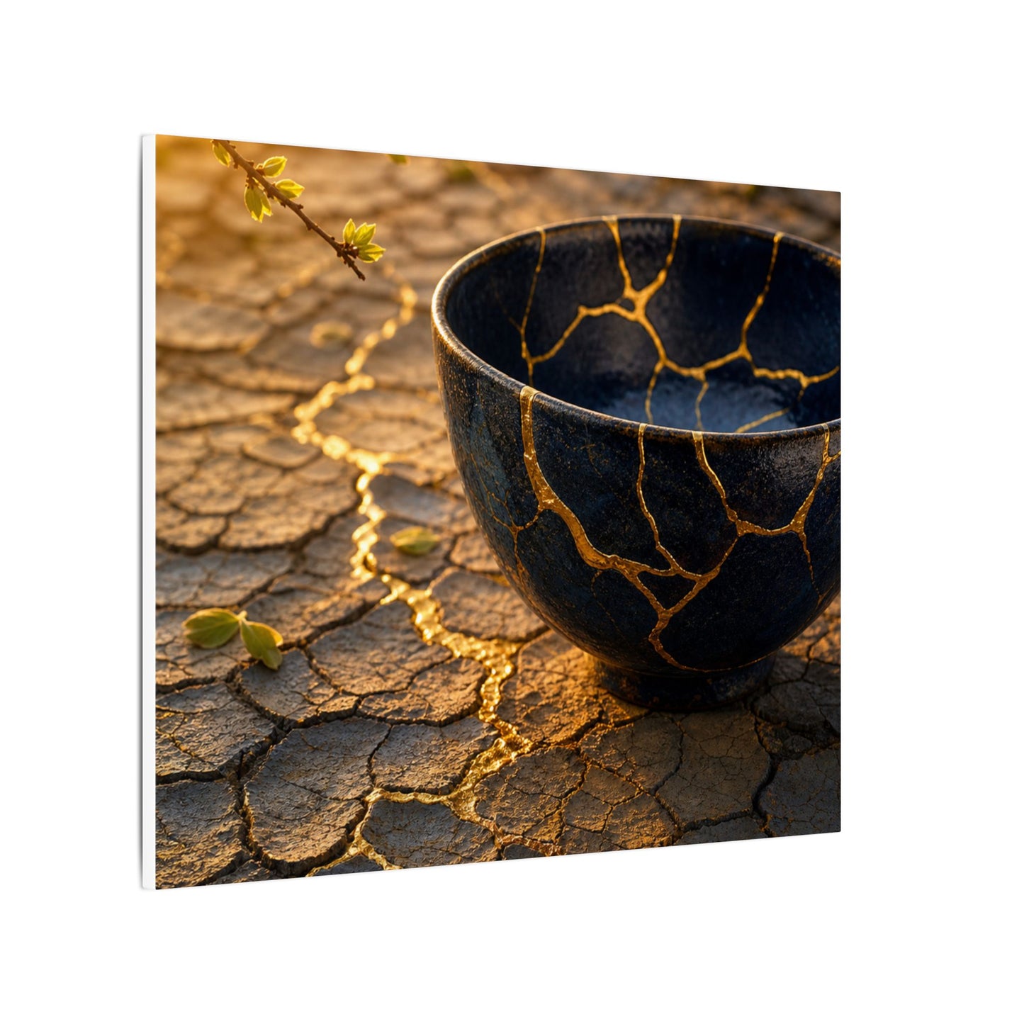 Golden Hour Cracked Earth Canvas Art - Kintsugi Fukinsei