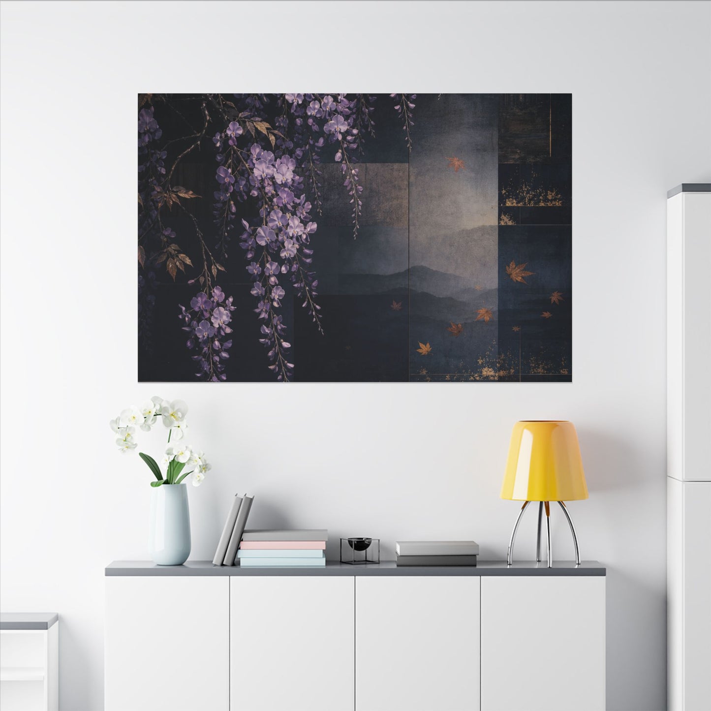 Dawn Wisteria Canvas Art - Dark Japandi Fukinsei