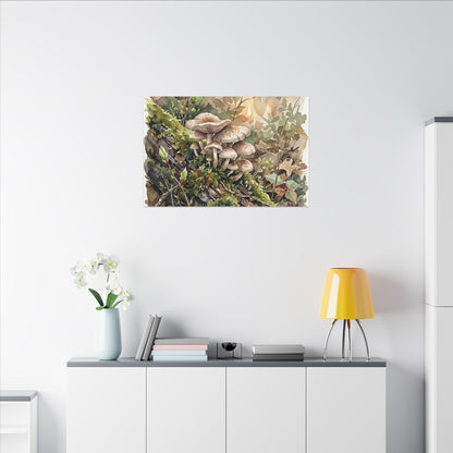 Wild Mushrooms Canvas Art | Spring Japandi Watercolor Art