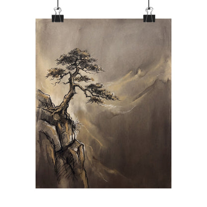 Golden Hour Pine Tree Wall Art Print - Dark Japandi Ma Art Print