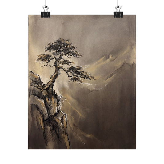 Golden Hour Pine Tree Wall Art Print - Dark Japandi Ma Art Print