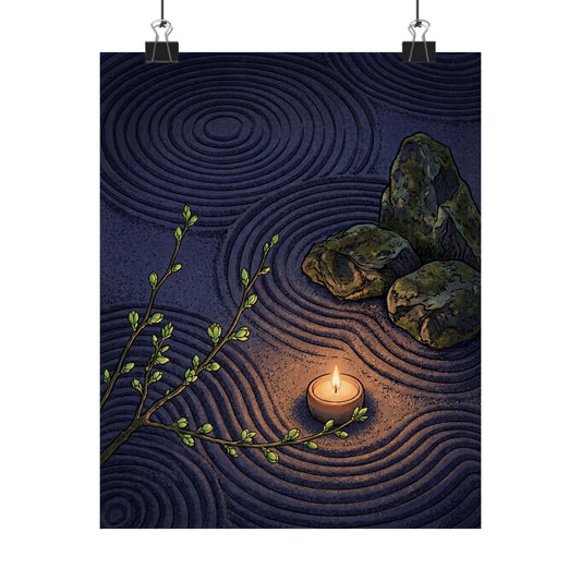 Rock Garden Wall Art Print | Spring Zen Ukiyo E Inspired Art