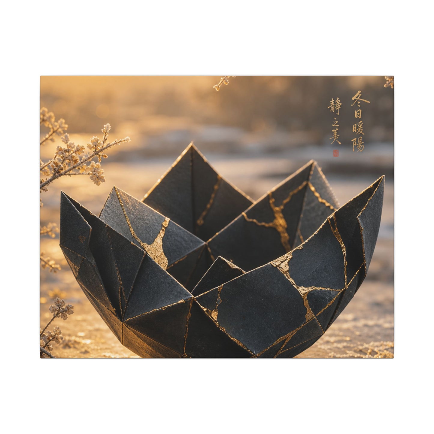 Kintsugi Paper Fold in Golden Hour | Gold Repair Canvas Art