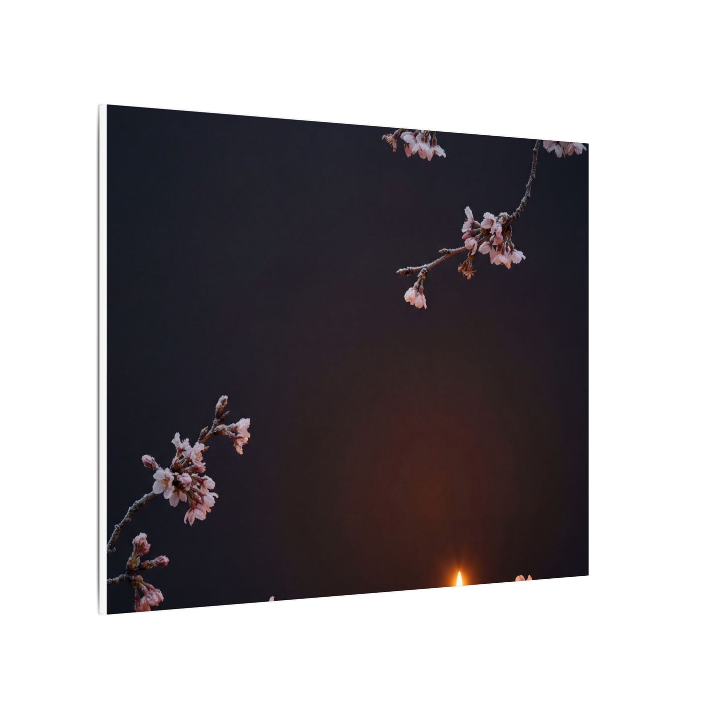 Dark Japandi Cherry Blossom in Candlelight | Moody Minimal Canvas Art