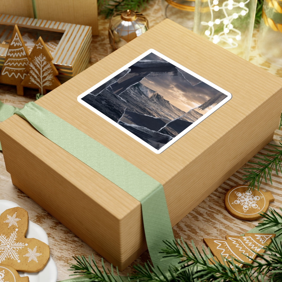 Winter Ocean Wave Shadow Zen Sticker | Moody Decor Art Print