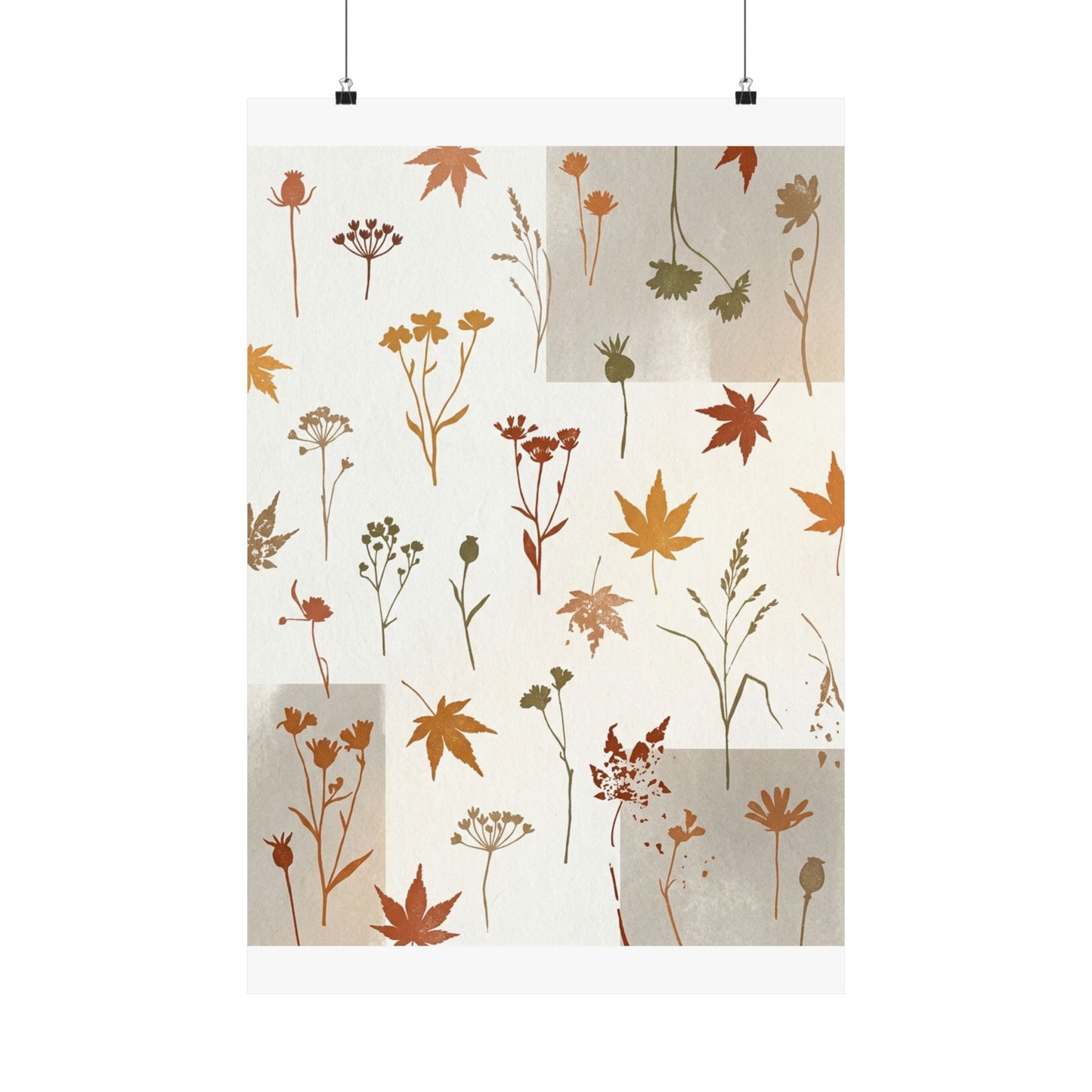 Warm Dried Flowers Wall Art Print - Japanese Pattern Japandi