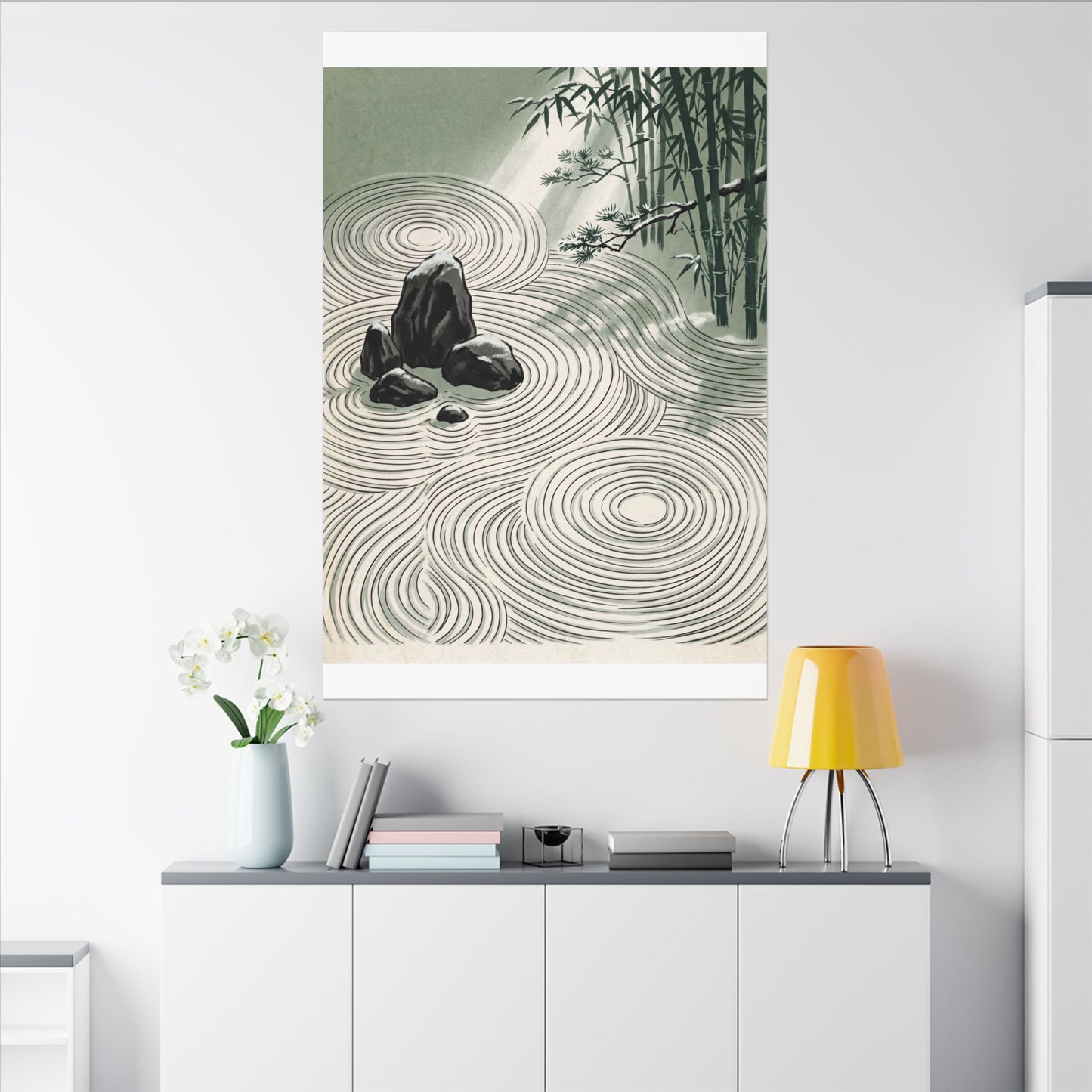 Shibui Rock Garden Canvas Art - Zen Ukiyo E Inspired