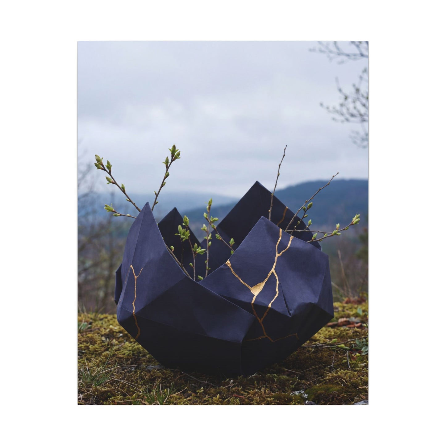 Paper Fold Canvas Art | Spring Kintsugi Gold Repair Art