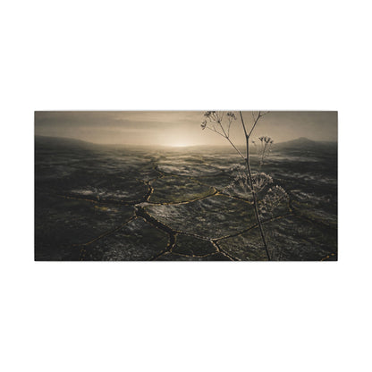 Dawn Cracked Earth Canvas Art - Dark Japandi Mono No Aware