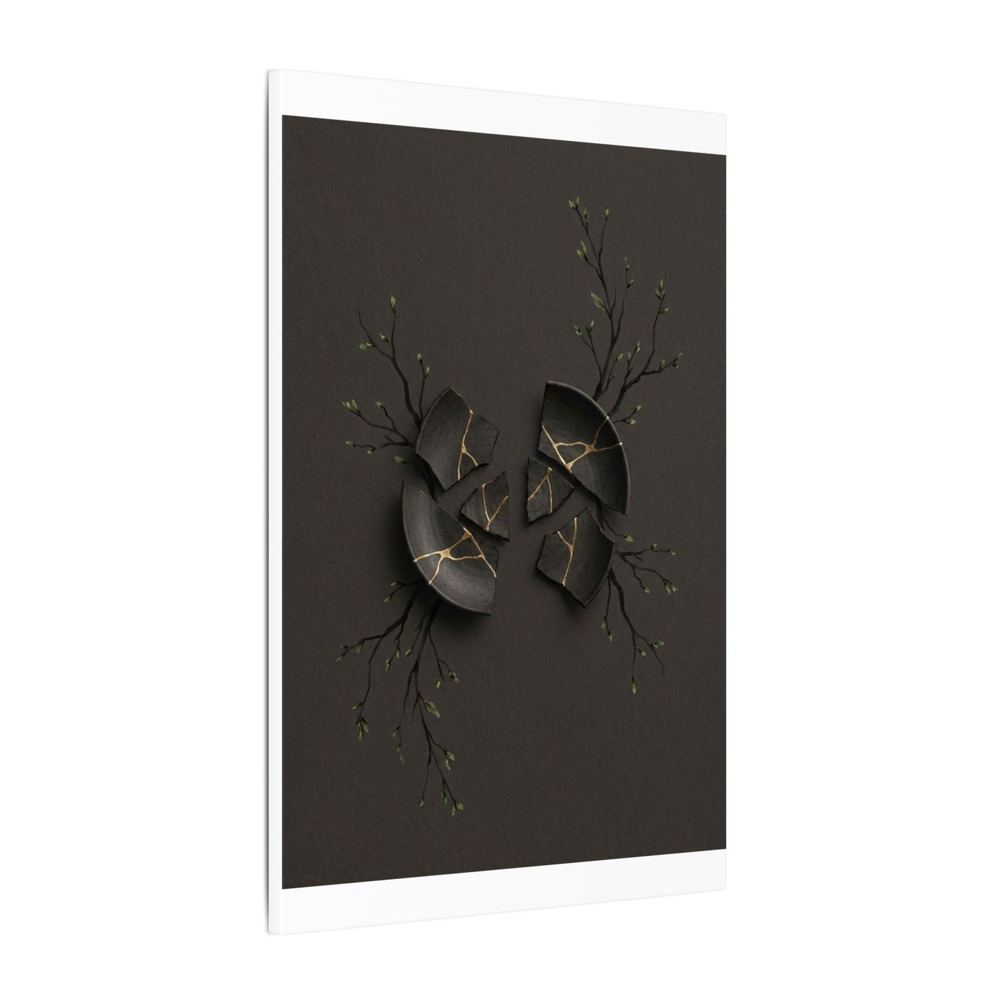 Sophisticated Broken Pottery Canvas Art - Charcoal Ink Dark Japandi