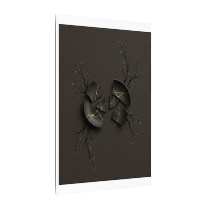 Sophisticated Broken Pottery Canvas Art - Charcoal Ink Dark Japandi