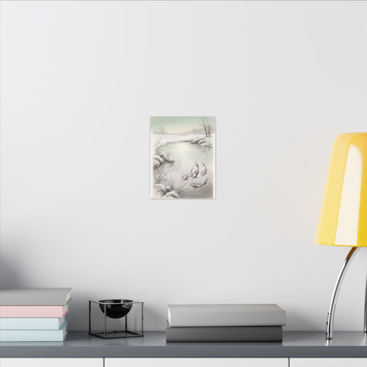 Koi Pond Minimal Line Canvas Art | Cozy Japandi Art