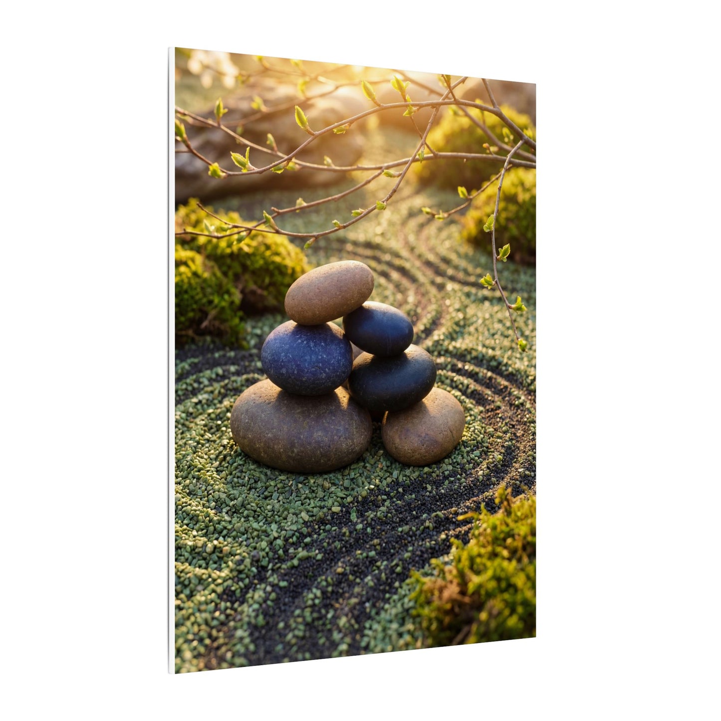 Zen River Stones in Golden Hour | Karesansui Canvas Art