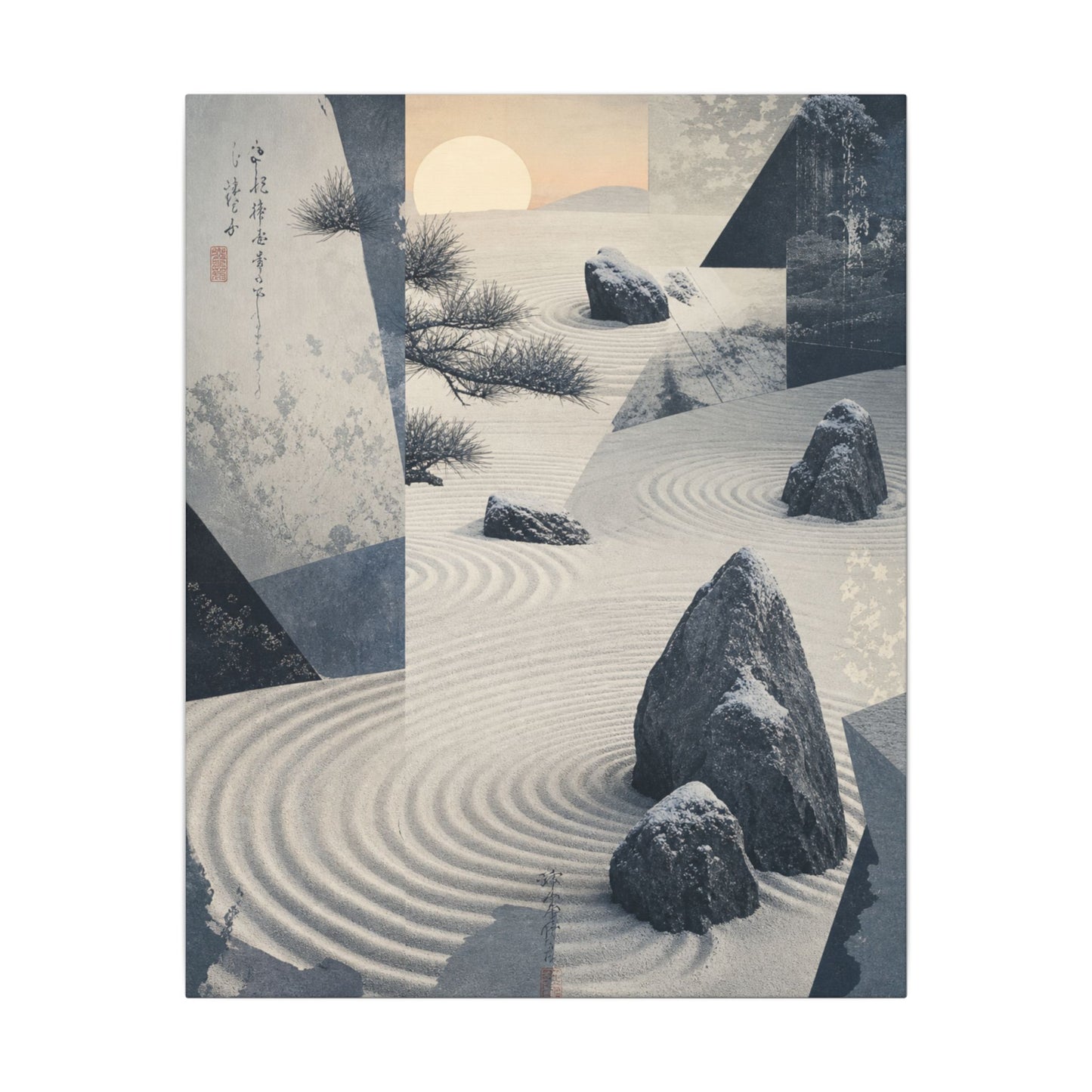 Seijaku Rock Garden Canvas Art - Zen Ukiyo E Inspired