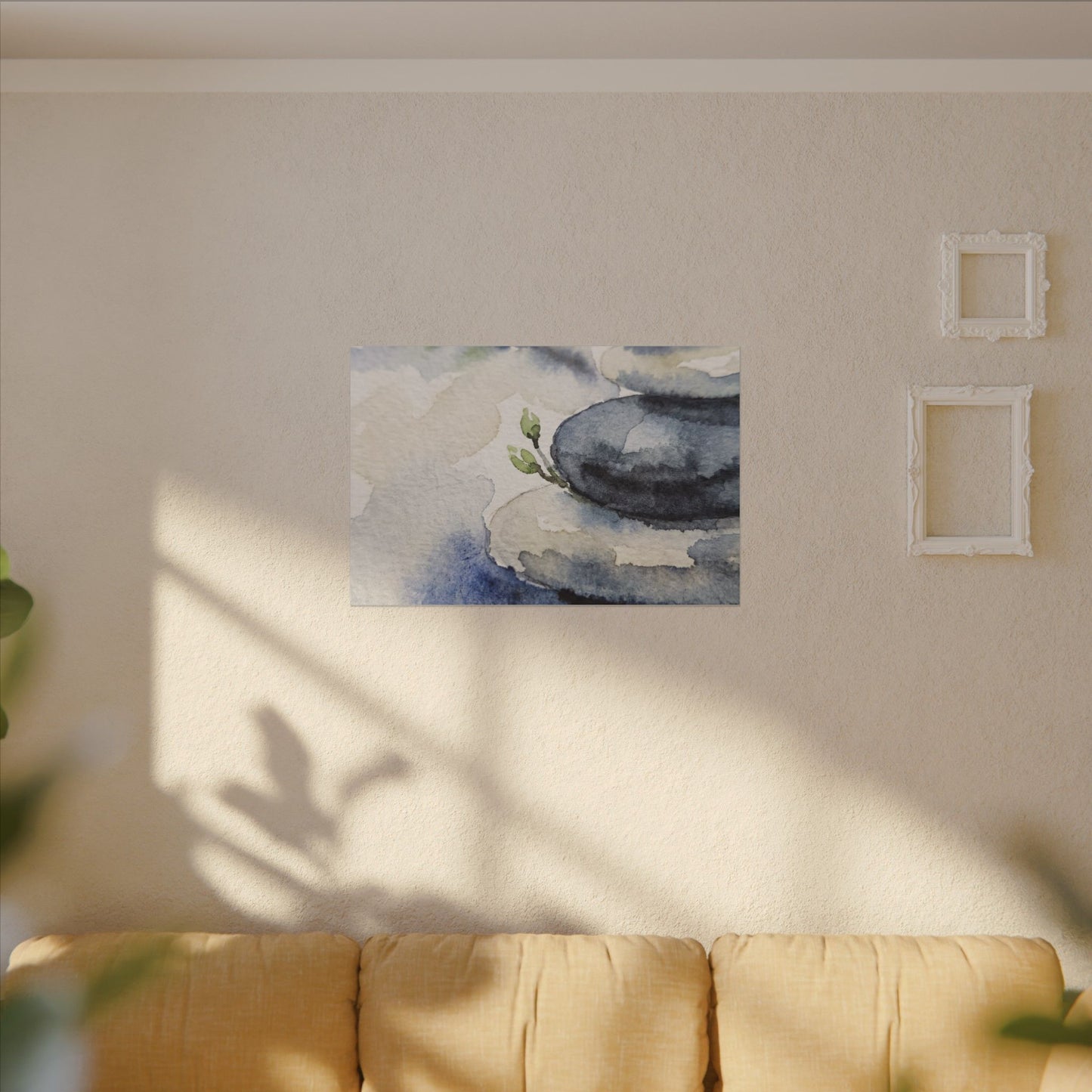 River Stones Watercolor Canvas Art | Cozy Japandi Art