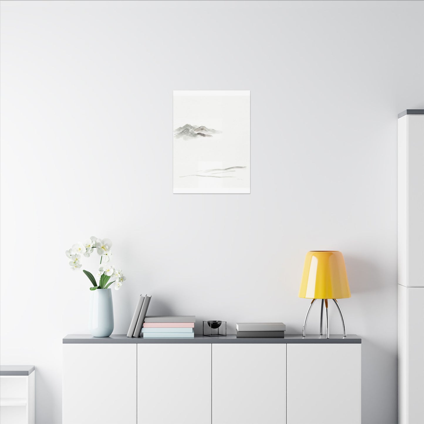 Winter Mountain Mist Minimal Line Canvas Art | Elegant Decor