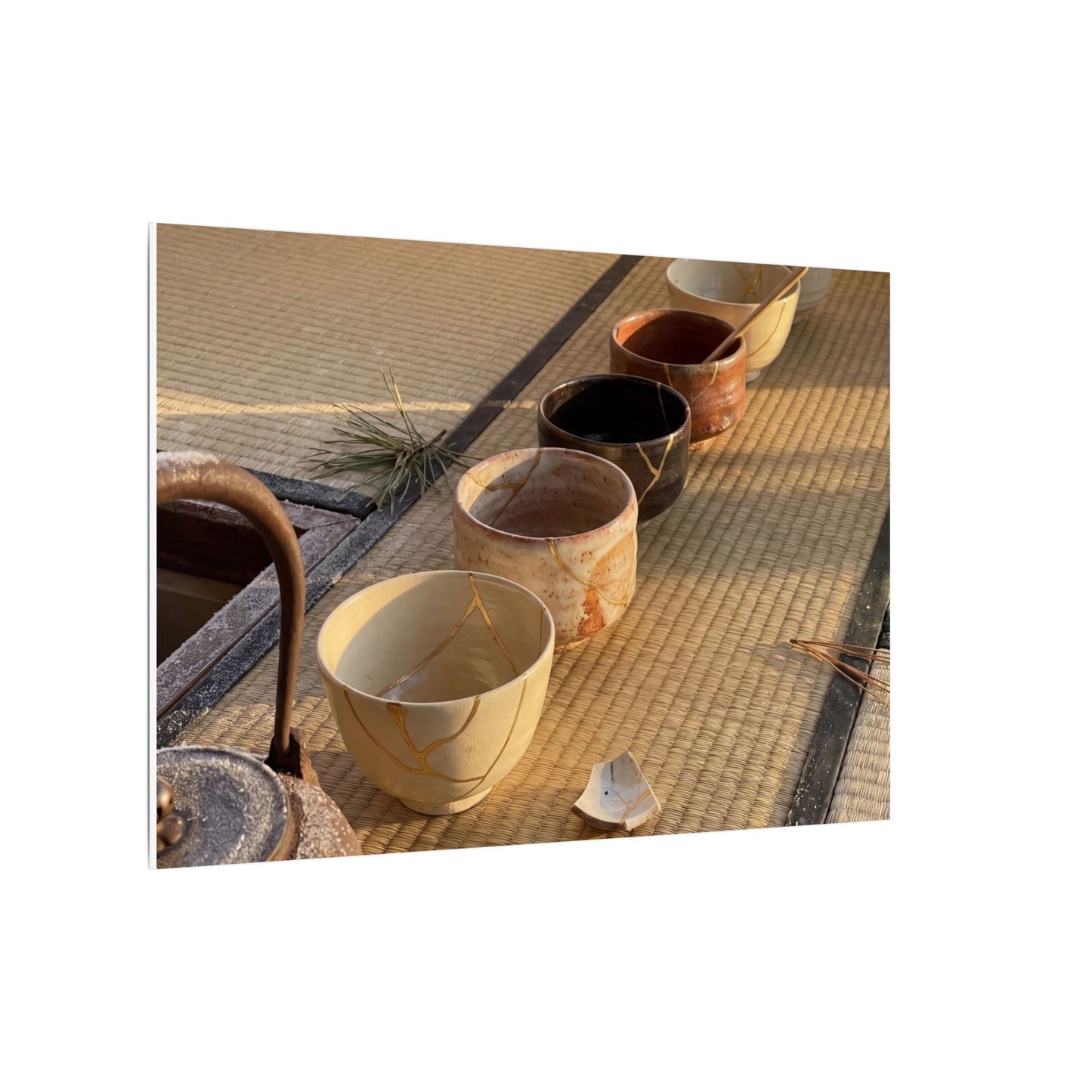 Kintsugi Tea Ceremony in Golden Hour | Gold Repair Canvas Art