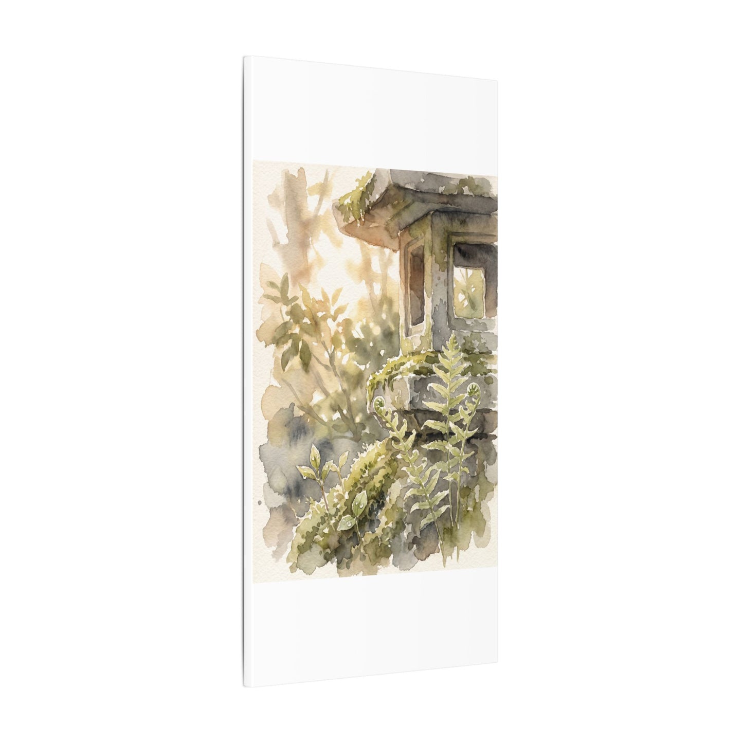 Earthy Stone Lantern Canvas Art - Watercolor Japandi
