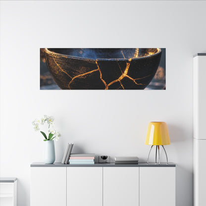 Ceramic Bowl Canvas Art | Winter Kintsugi Gold Repair Art