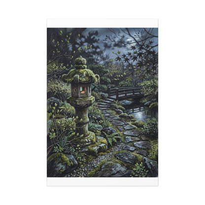 Japandi Stone Lantern in Moonlight | Texture Canvas Art