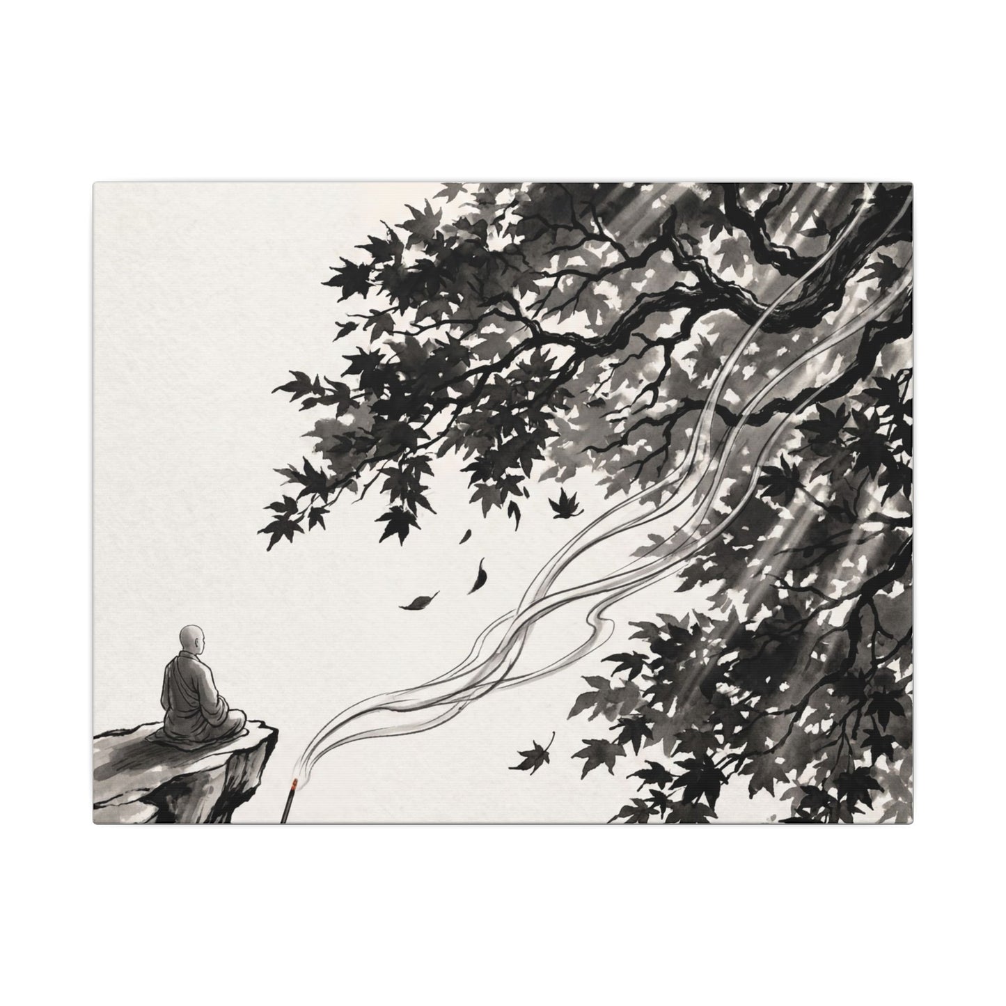 Serene Incense Smoke Canvas Art - Ukiyo E Inspired Zen Art Print