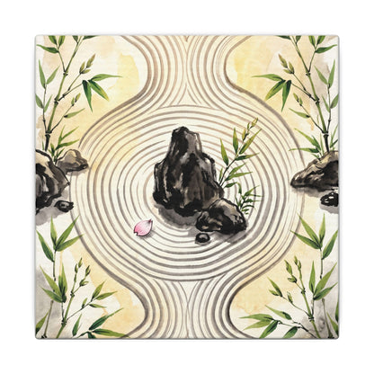 Zen Rock Garden in Golden Hour | Sumi E Canvas Art