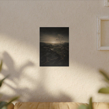 Dawn Cracked Earth Canvas Art - Dark Japandi Mono No Aware