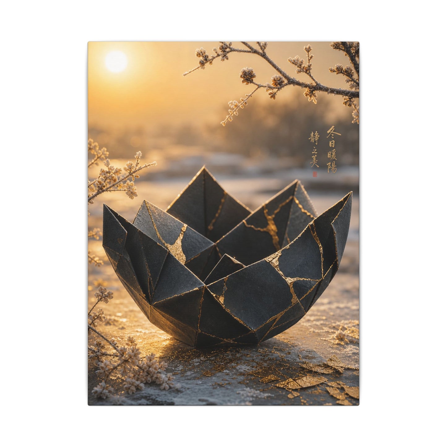 Kintsugi Paper Fold in Golden Hour | Gold Repair Canvas Art